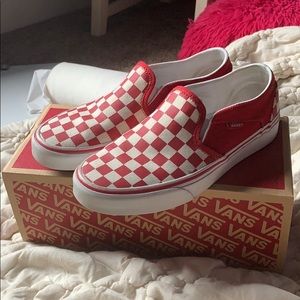 Red and white checkered vans